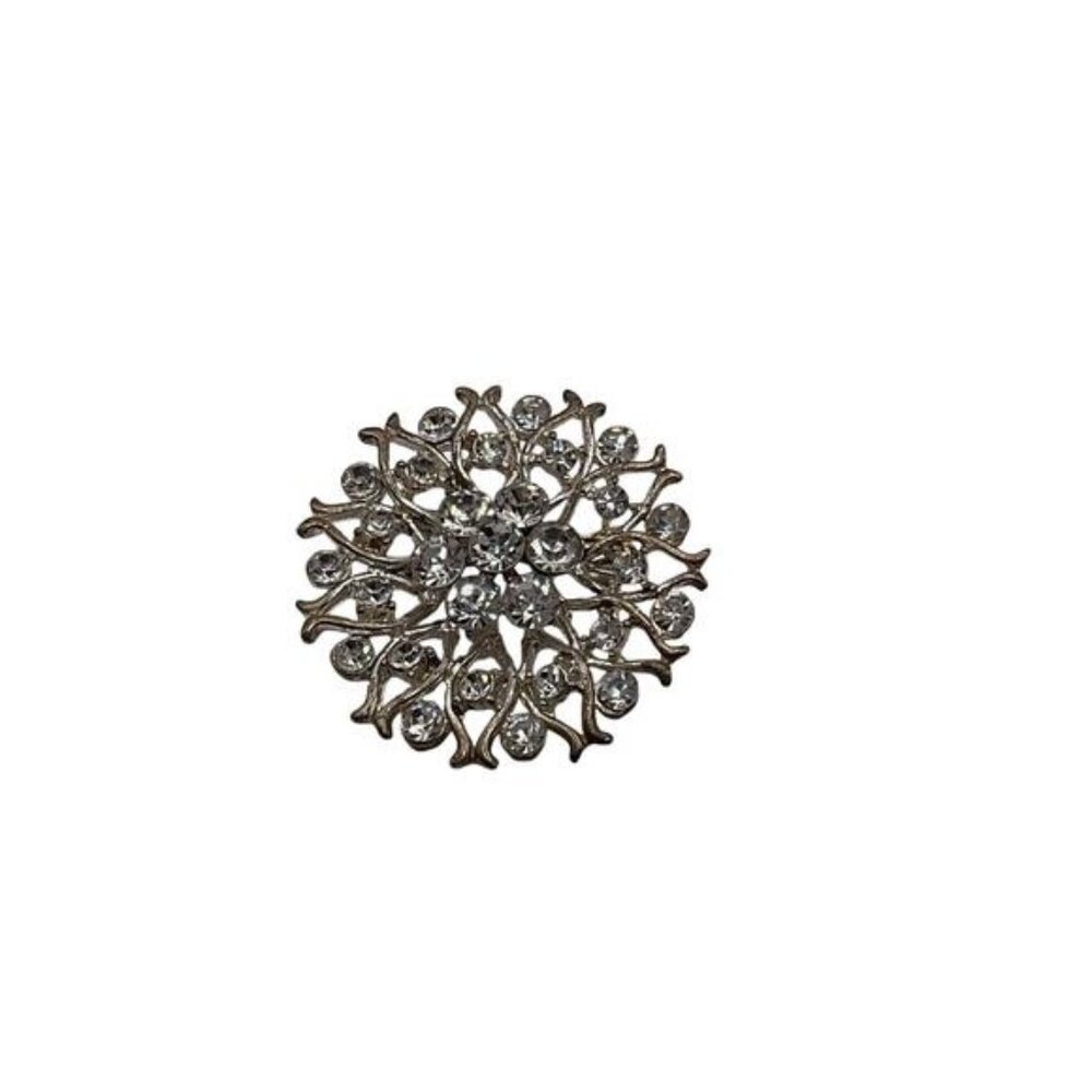 Vintage Rhinestone Snowflake Brooch Pin Silver Tone